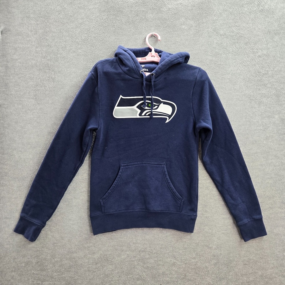Seattle Seahawks Men Hoodie S Blue Fanatics Logo Graphic Print Fleece‎ Pullover